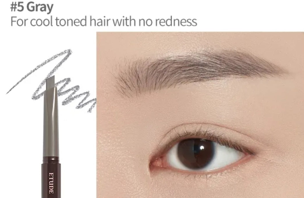 ETUDE Drawing Eye Brow 05 Gray, creion pentru sprâncene gri natural care conturează și umple delicat sprâncenele