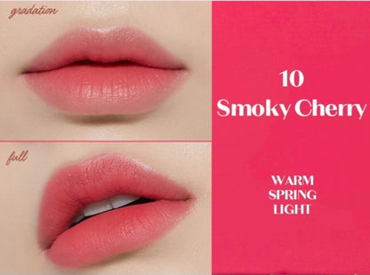 ETUDE Fixing Tint 10 Smoky Cherry, ruj lichid rezistent care oferă buzelor culoare intensă și confort de lungă durată