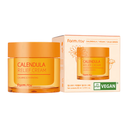 FARMSTAY Calendula Relief Cream 80 ml, crema calmanta cu galbenele, hidrateaza si sustine bariera pielii sensibile