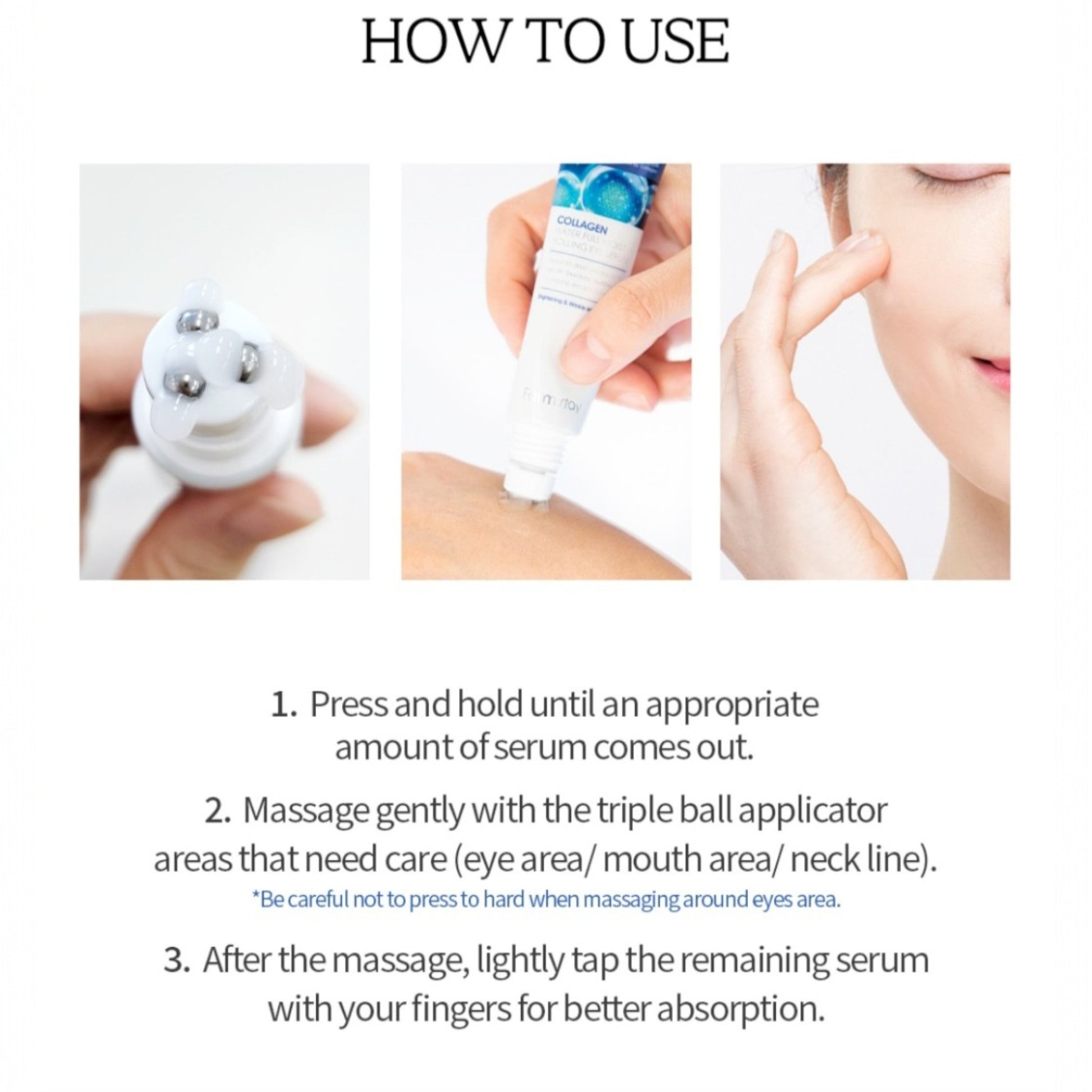 Ser roll-on pentru ochi Farmstay Collagen Water Full Moist, hidratare si reducere riduri, 25ml