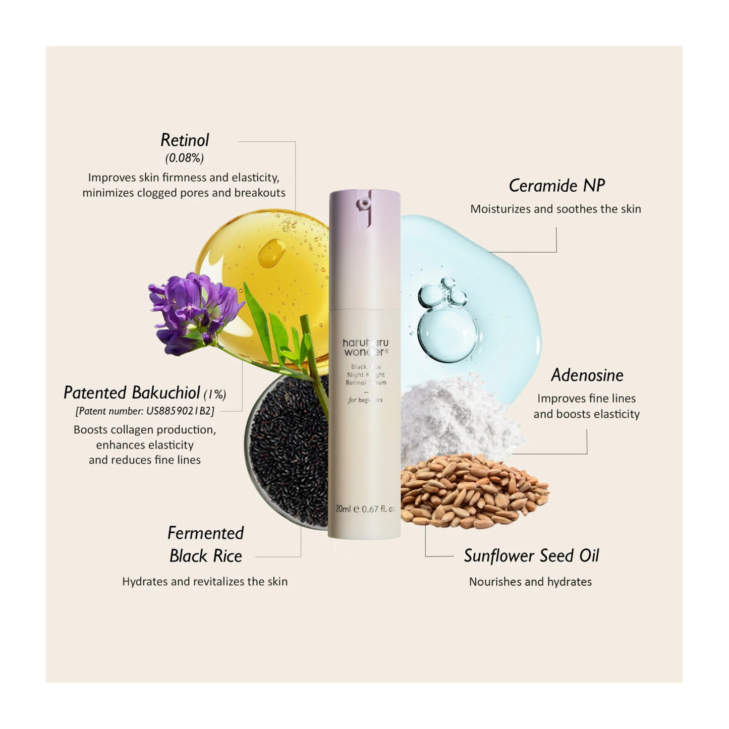 Haruharu Wonder black rice night knight retinol serum ingrediente principale