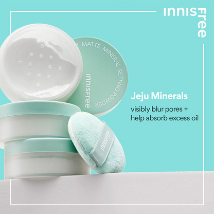 INNISFREE No-Sebum Mineral Powder, pudră minerală matifiantă care controlează excesul de sebum și lasă pielea catifelată