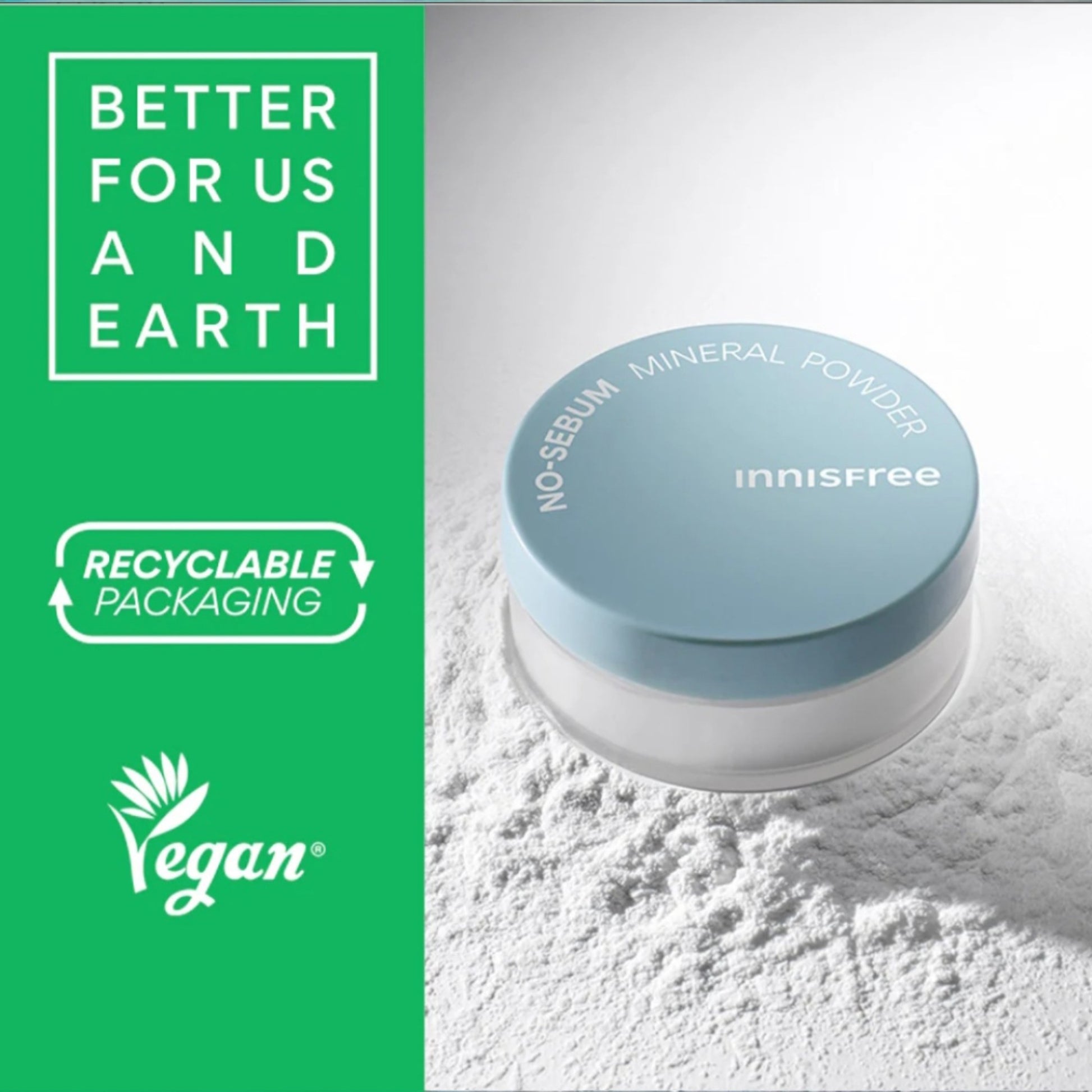 INNISFREE No-Sebum Mineral Powder, pudră minerală matifiantă care controlează excesul de sebum și lasă pielea catifelată.