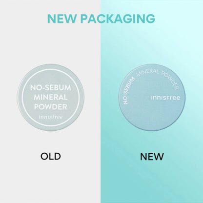 INNISFREE No-Sebum Mineral Powder, pudră minerală matifiantă care controlează excesul de sebum și lasă pielea catifelată.