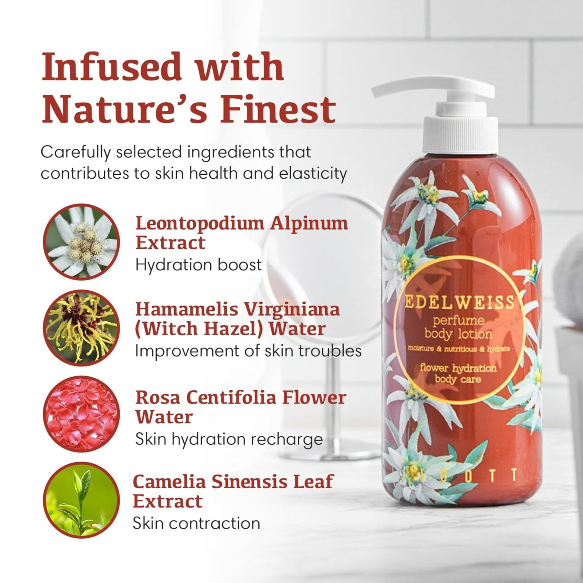 Lotiune de corp Jigott Edelweiss, hidratanta, calmanta, parfum floral, 500 ml