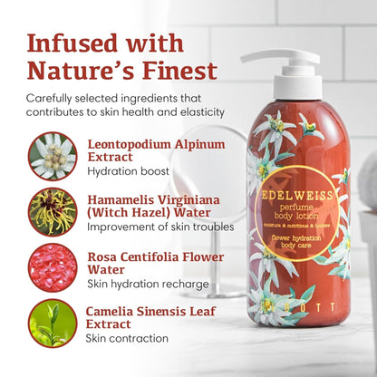 Lotiune de corp Jigott Edelweiss, hidratanta, calmanta, parfum floral, 500 ml
