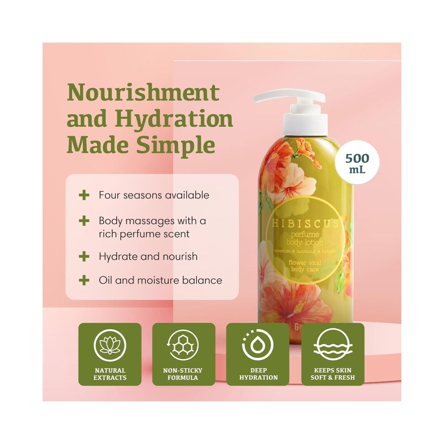 Jigott Hibiscus perfume body lotion 500 ml lotiune de corp hidratanta cu parfum floral de hibiscus pentru piele catifelata