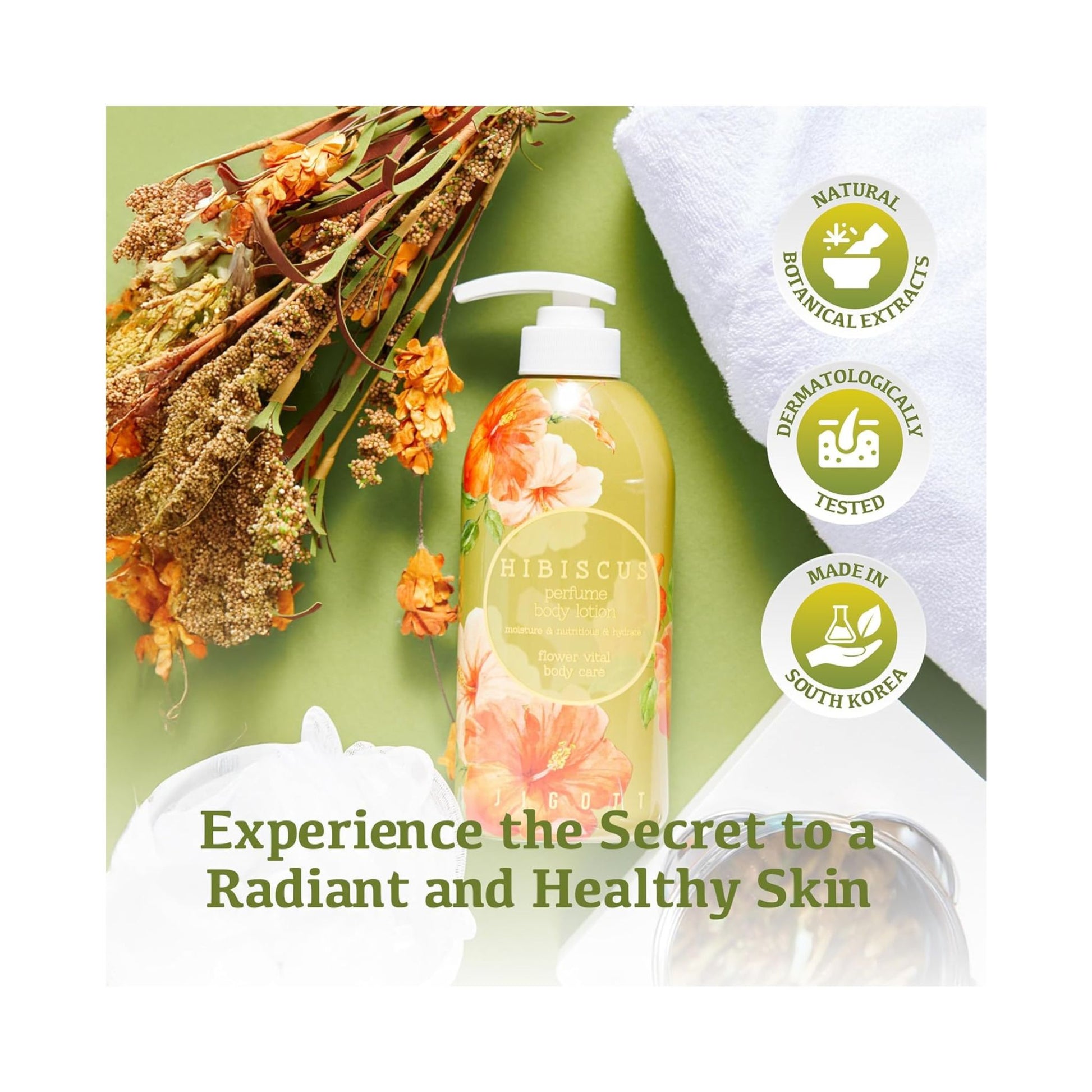 Jigott Hibiscus perfume body lotion 500 ml lotiune de corp hidratanta cu parfum floral de hibiscus pentru piele catifelata