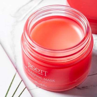 Masca de buze de noapte Jigott cu propolis, unt de shea si cinci uleiuri vegetale, 20g.