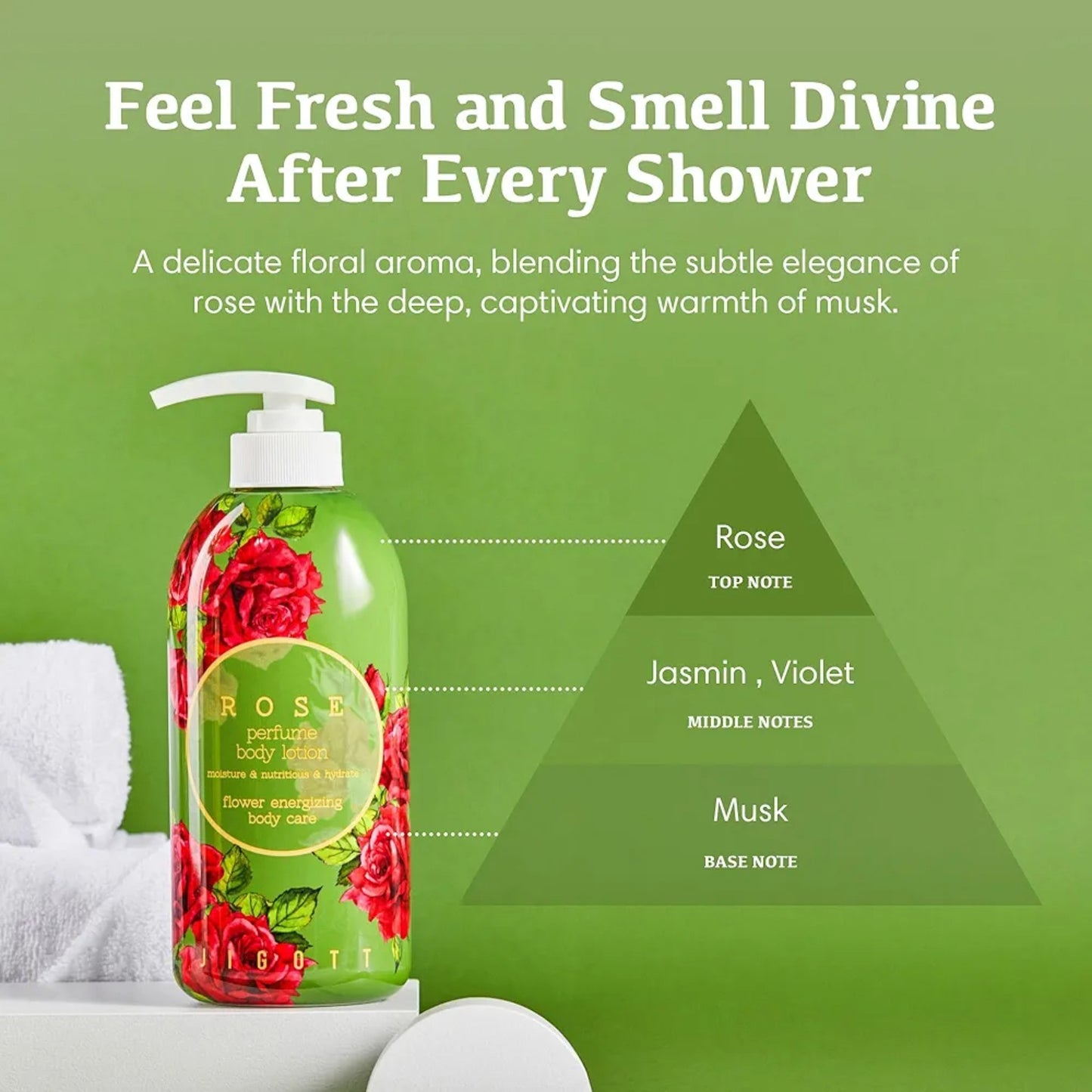 JIGOTT Rose Perfume Body Lotion 500 ml, lapte de corp hidratant cu parfum de trandafir, catifeleaza si lasa pielea fina
