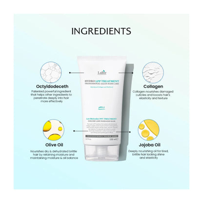 Ingrediente cheie Lador Hydro LPP Treatment cu colagen ulei de masline si ulei de jojoba pentru ingrijirea parului