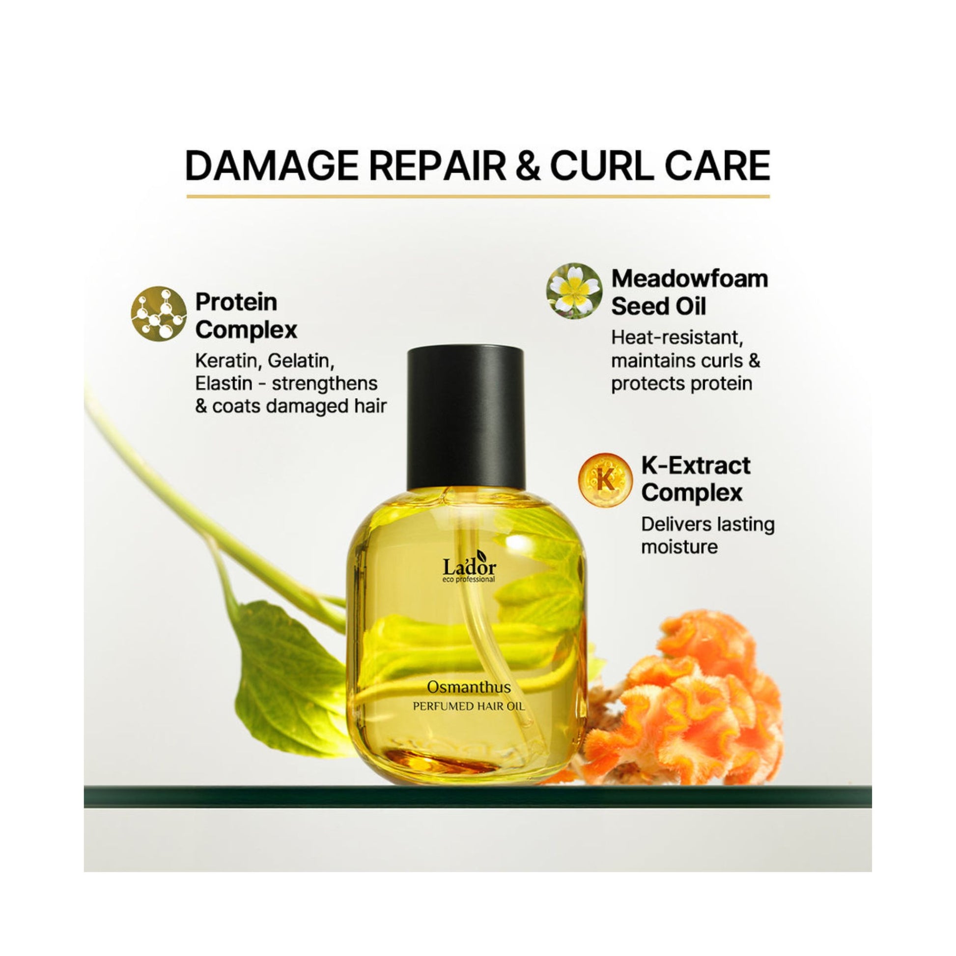 Lador Perfumed Hair Oil Osmanthus ulei de par cu proteine si extracte pentru repararea parului deteriorat si ingrijirea buclelor