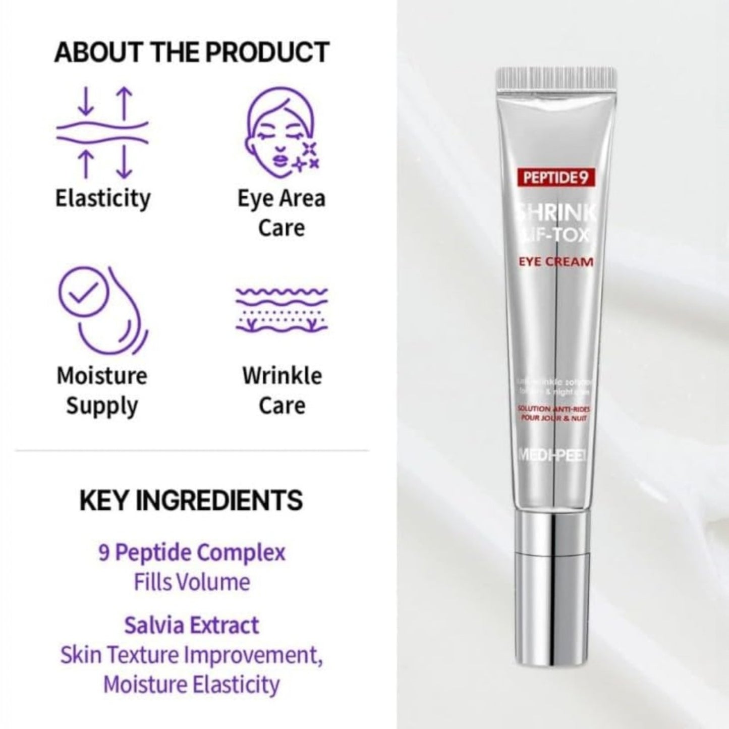 Crema ochi cu 9 peptide si aplicator metalic pentru lifting si reducerea ridurilor, MEDI-PEEL Peptide 9 Volume Lif Tox Eye Cream 20 ml