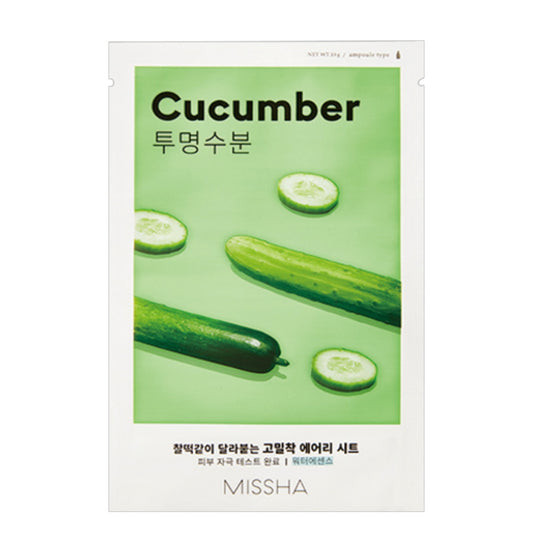 MISSHA Airy Fit Sheet Mask Cucumber, mască de față răcoritoare cu castravete care hidratează și calmează pielea