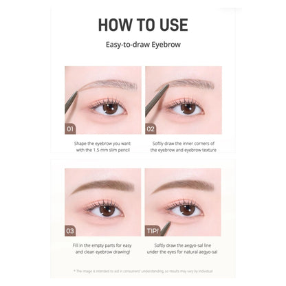 PERIPERA Speedy Skinny Brow, creion subțire pentru sprâncene care trasează linii precise și umple natural golurile mod de utilizare