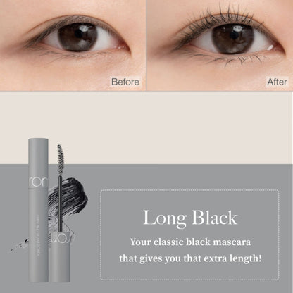 ROM&ND Han All Fix Mascara L01 Long Black, mascara neagră pentru alungire și definire elegantă a genelor