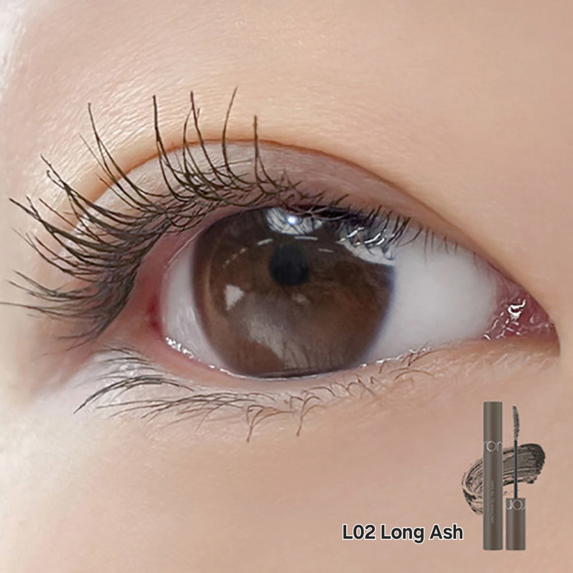 ROM&ND Han All Fix Mascara L02 Long Ash, mascara gri-cenușiu pentru alungire naturală și definire subtilă a genelor