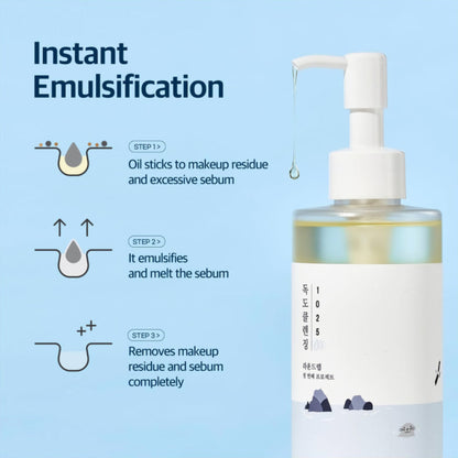 ROUND LAB 1025 Dokdo Cleansing Oil, ulei de curățare delicat care dizolvă machiajul și impuritățile